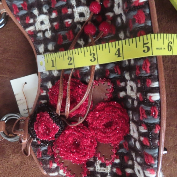 Isabella Fiore Red Flower Beaded Black White Grey 12 x 6.5 x 3" Handbag NWT - Picture 7 of 8